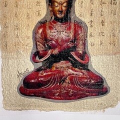 Lotus Pose Original Asian Buddha Lotus Image Transfer Collage Painting 11x14in