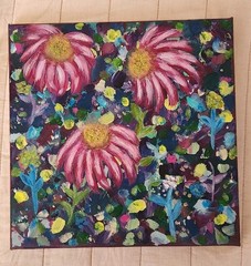 Original Abstract Expressionist Floral 8×8 Acrylic Painting Canvas By Samantha P