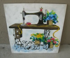 Mid Century Modern Robert McCaine 36″ x 36″ Sewing Machine Painting on Canvas