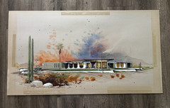 Vintage Mid Century Modern Original Watercolor Architectural Concept Painting
