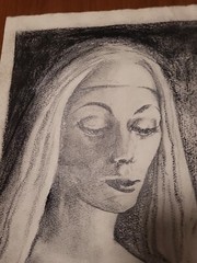 Vintage 1965 Portrait of Nun/Madonna Charcoal on Paper by E.R. Blakeslee