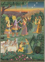 Radha Krishna Painting Of Krishna Ras Leela (Dancing) Art On Cloth 13×17.5 Inch