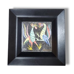 Aida Whedon Hand Painted Framed 11.5 x 11.5 Tile Gold Accents Roosters Signed!