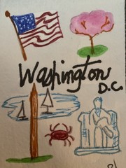 ACEO watercolor art by PJ, art card 2.5 x 3.5: Washington DC.