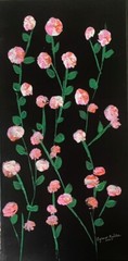 Original painting 10×20″ pink white flowers on black canvas by Lynne Kohler
