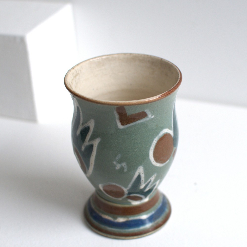Tumbler Vase Art Deco Hand Painted Ceramic Abstract Original Unsigned 1930s