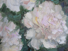 peonies original oil painting, white peonies wall art, square flower painting