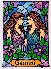 ACEO Original Art, Tiny Art, ATC – Watercolor – Zodiac – Gemini