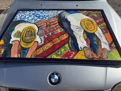 Acrylic painting By Ninfa Mottershead “MIGRANT WORKERS” Large Beautiful Framed