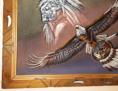 Vintage Black Velvet Painting Bald Eagle Dreamcatcher Indian Frame 23×19 AMAZING