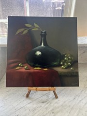 “Vintage Bottle With Green Grapes” Original Signed Oil Painting 12”x12”