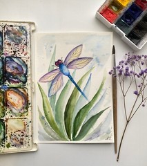 Original watercolor Art Dragonfly Painting Nursery art Dragonfly painting