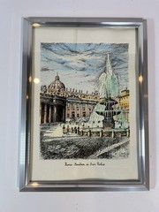 Vintage De Carl Hand-Painted Italian Artwork – Basilica di San Pietro, Rome