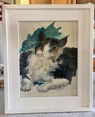 Original Watercolor Cat Painting – Framed 15.5″ x 18.5″