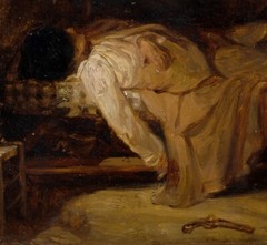 19th Century European Bedroom Scene „Le Suicide“ Artists Death Oil On Panel