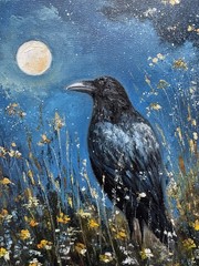 Raven Original Oil Painting Black Crow painting Crow Wall Art Bird Impasto Art