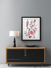 Original Expressionism Abstract Minimal Red Modern Relaxed Art 11×14 on Paper