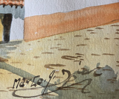 Orig Signed Marco Antonio Diaz Watercolor – Village Street Scene ~ 9.75″ x 6.75″