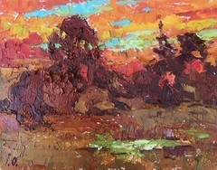 Oil Painting Crimson Evening Kalenyuk A. Unframed Original Home Decor nAAA3063