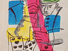 VINTAGE SIGNED COA FINE ARTS PAINTING BY FERNAND LEGER TITLE MEN PLAYING CARDS