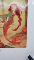 Charming Fall Colored Leaf Fairy/Mermaid Watercolor Signed Casey Robin
