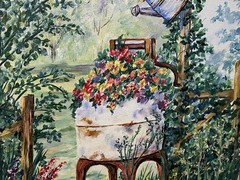 J. Carson Garden Landscape Original Painting Colorful Flowers Framed 18″x15″