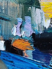 Original oil painting, Abstraction, Landscape, Comtemporary art, City, Orange