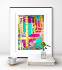 Original Gold Art 14×11 Paper Bold Color Abstract Modern Expressionist Painting