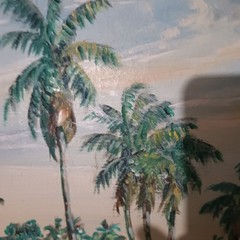 Tropical Landscape Roadside Palm Trees Oil On Canvas Painting Signed C. Arana