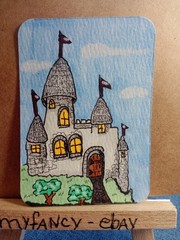 ACEO ATC Whimsical Fantasy Castle #2 painting new 3.5″ x 2.5″ myfancy