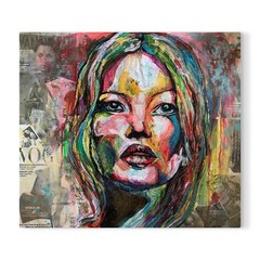 Kate moss portrait collage painting acrylic on canvas with vogue magazine clippi