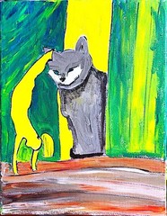Naughty Cat Whimsy Painting 11×14 Acrylic Canvas Playful Kitty Art Decor.