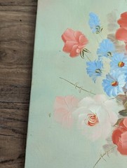 Still Life Flowers in Pot Colorful Floral Oil Painting on Canvas Original R Cox