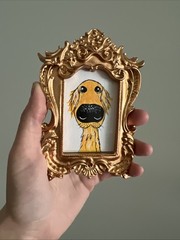 Golden Retriever cute,original,miniature Painting,small,mini,framed