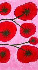Tomato Vine Painting, Mid-Century Modern Still Life Art 12×12