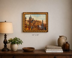 VINTAGE WEBER SIGNED EUROPEAN STREET SCENE OIL PAINTING FRAMED 12×16