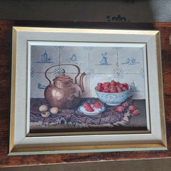 Original Oil Painting on Canvas Strawberries/Tea Kettle Adrianus van der Meijde