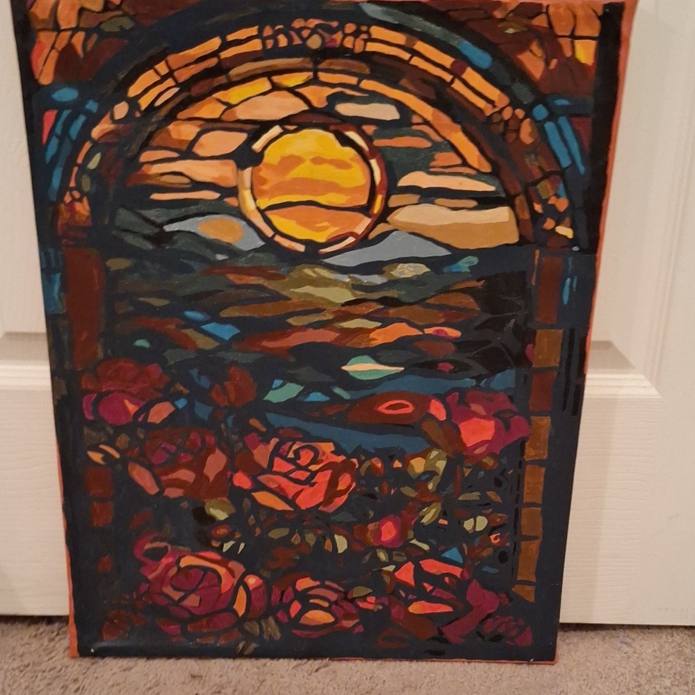 Abstract Sunset Roses Acrylic Painting on Canvas – Nature Art Medium