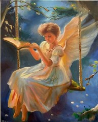 Angel With Book,Original painting oil,16x20in, Christian Religious Spiritual Art