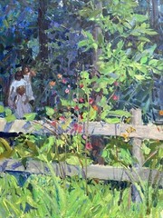 GARDEN PAINTING PORTRAIT IMPRESSIONIST LANDSCAPE PATH FAMILY GERARD MERFELD OIL