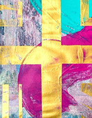 Original Gold Art 14×11 Paper Bold Color Abstract Modern Expressionist Painting