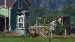 Douglas Ferrin American Oil Painting on Board Farmhouse Signed Dated