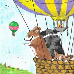 4X4 PRINT OF PAINTING RYTA PEMBROKE WELSH CORGI BALLOON LANDSCAPE festival art