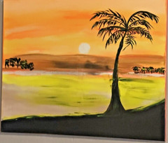 Caribbean Beach Sunset Acrylic Painting On Canvas Handmade Original Art – 30×24″