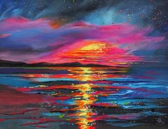 Sunset Ocean Seascape. Original Painting on Canvas. Coastal Art. 11×14″ OOAK