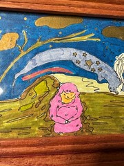 Toby Outsider Art „A Robed Female“Mixed Media Painting – Signed And Framed
