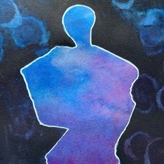 Original Watercolor Painting Art Abstract Figure Blue Purple Signed Unframed 5×7