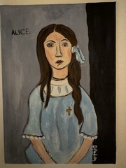 Original Acrylic Outsider Art 5×7 painting – “ALICE” Modigliani Style
