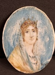 Antique Miniature Portrait/Lady/Bronze Frame/France C.1900/Hand Painted/Signed