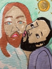 ACEO watercolor art by PJ, art card 2.5 x 3.5: Judas betrayed Jesus with a kiss.